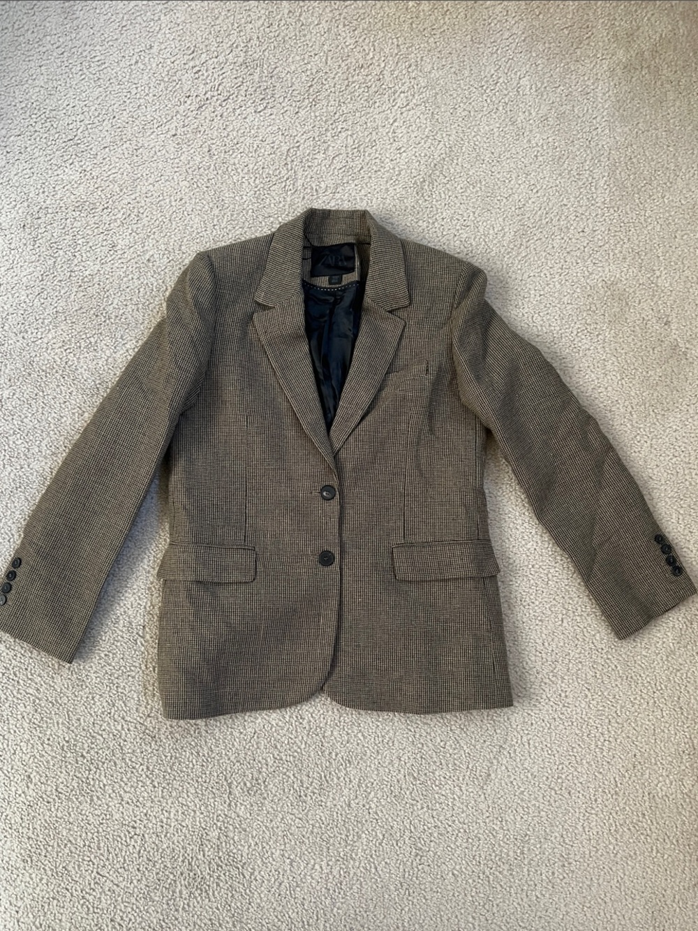 Zara Brown Tweed Single-Breasted Women's Blazer
